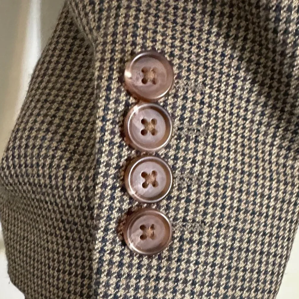 Ralph Lauren Silk Blend Brown Houndstooth Men's Blazer Elbow Patches size 42R